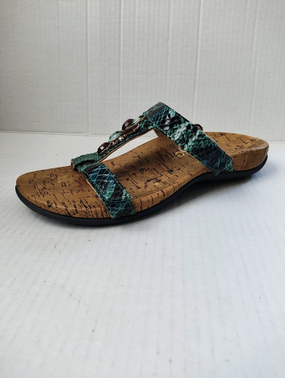 Vionic Viviana Teal Snakeskin Jeweled Slide Sandals Sz 7